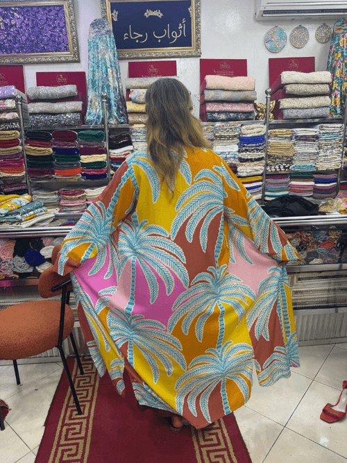 Ensemble Kimono Palmier 100% Lin & Robe Fluide