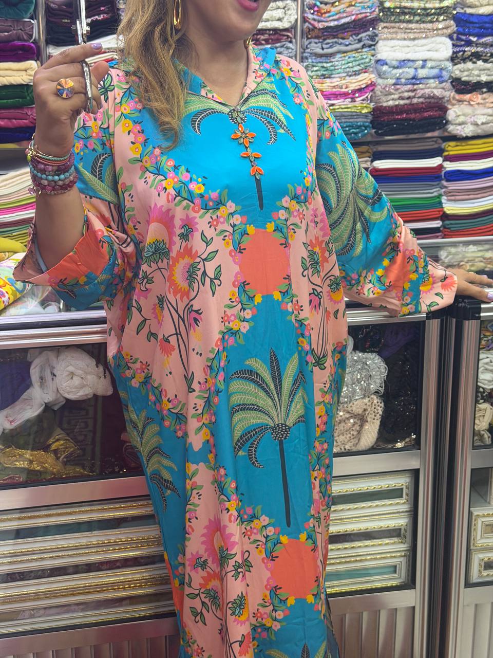 Djellaba Palmier en Coton Satiné