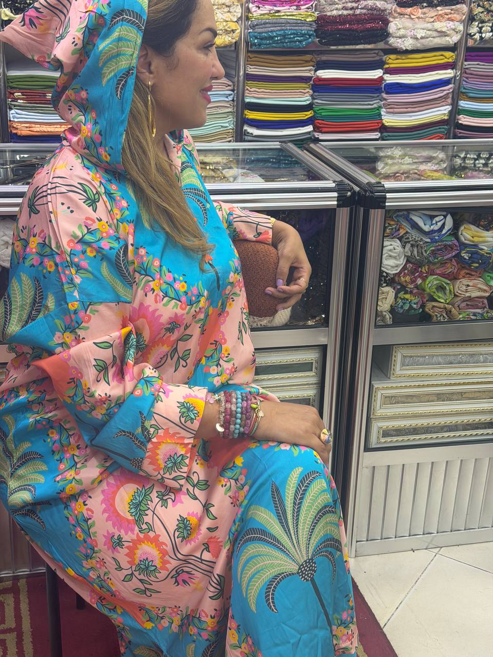 Djellaba Palmier en Coton Satiné